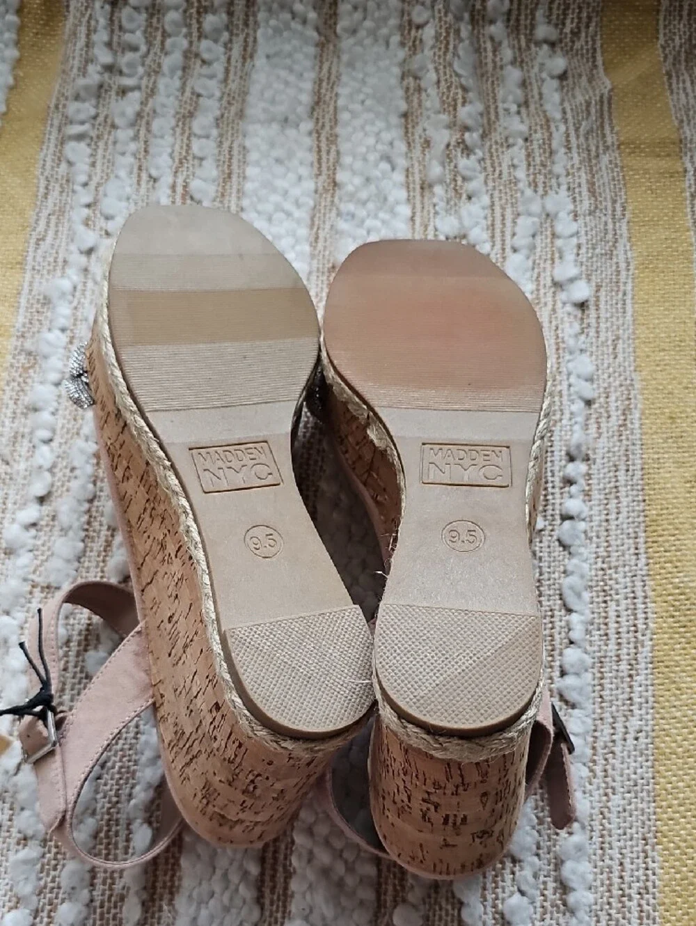 Blush Braided Cork Wedge Sandals with Ankle Strap